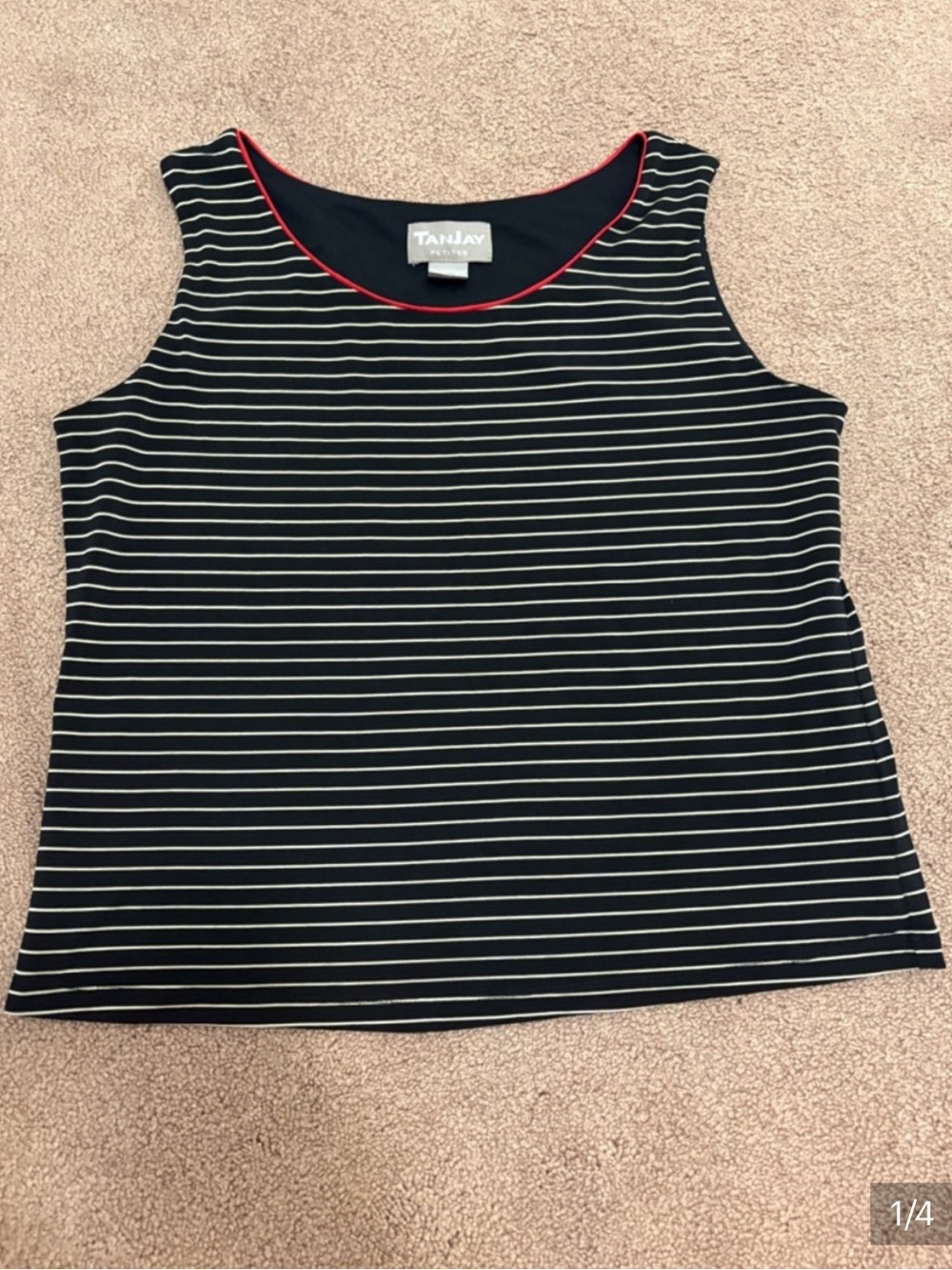 3 for $14 TanJay Black & White Striped Tank with Red Trim size small